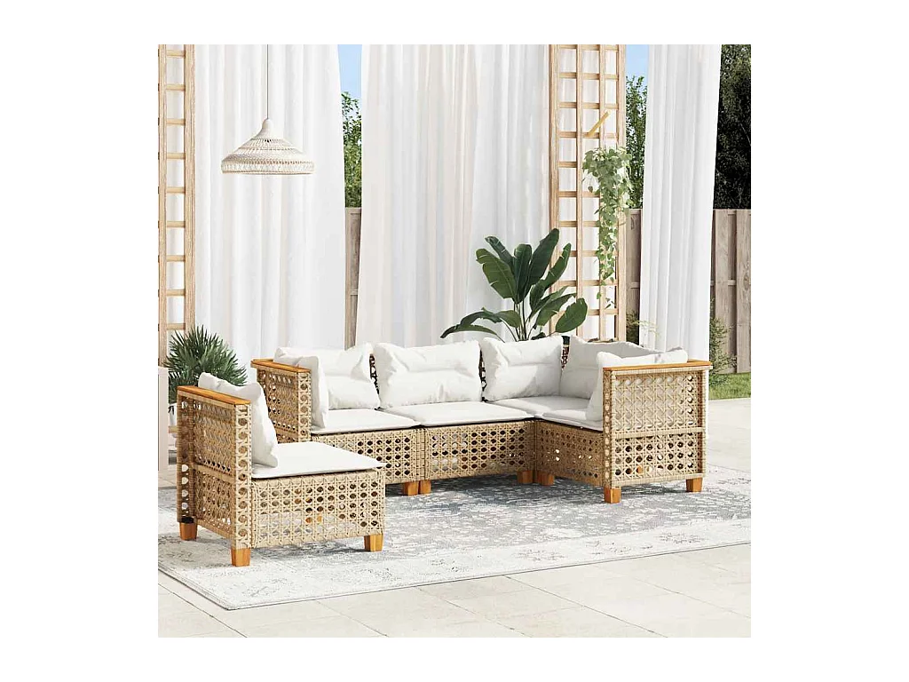 Salon de jardin avec coussins 5 pcs beige résine tressée