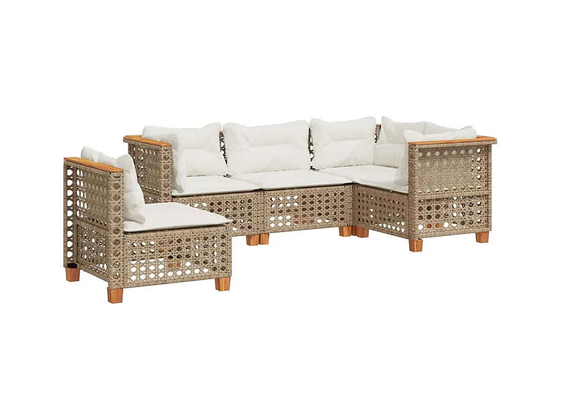 Salon de jardin avec coussins 5 pcs beige résine tressée