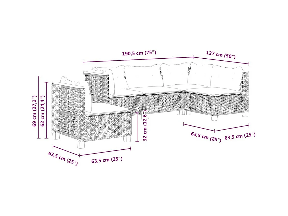 Salon de jardin avec coussins 5 pcs beige résine tressée