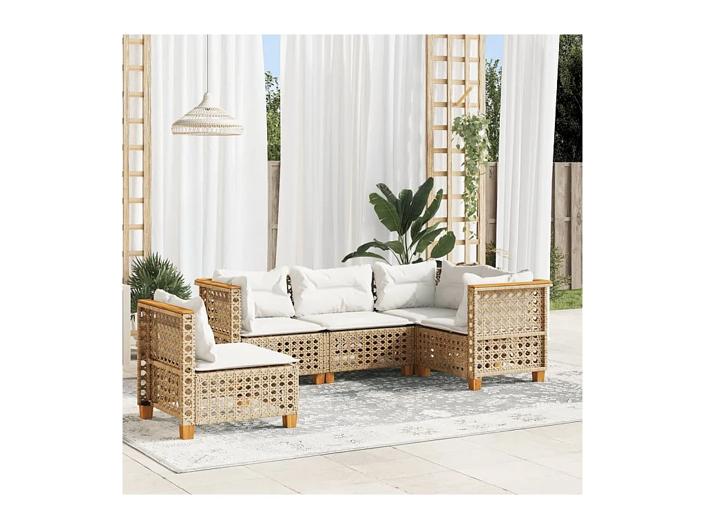 Salon de jardin avec coussins 5 pcs beige résine tressée