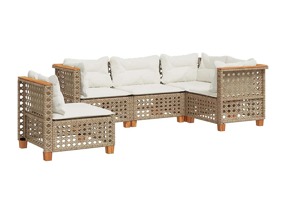 Salon de jardin avec coussins 5 pcs beige résine tressée