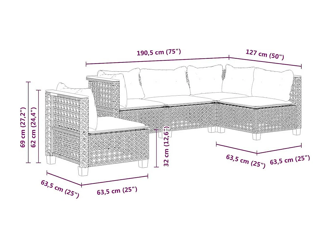 Salon de jardin avec coussins 5 pcs beige résine tressée
