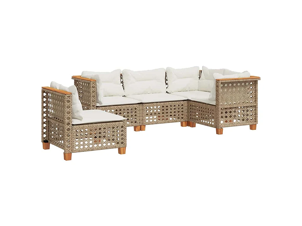 Set Divano da Giardino 5 pz con Cuscini Beige in Polyrattan
