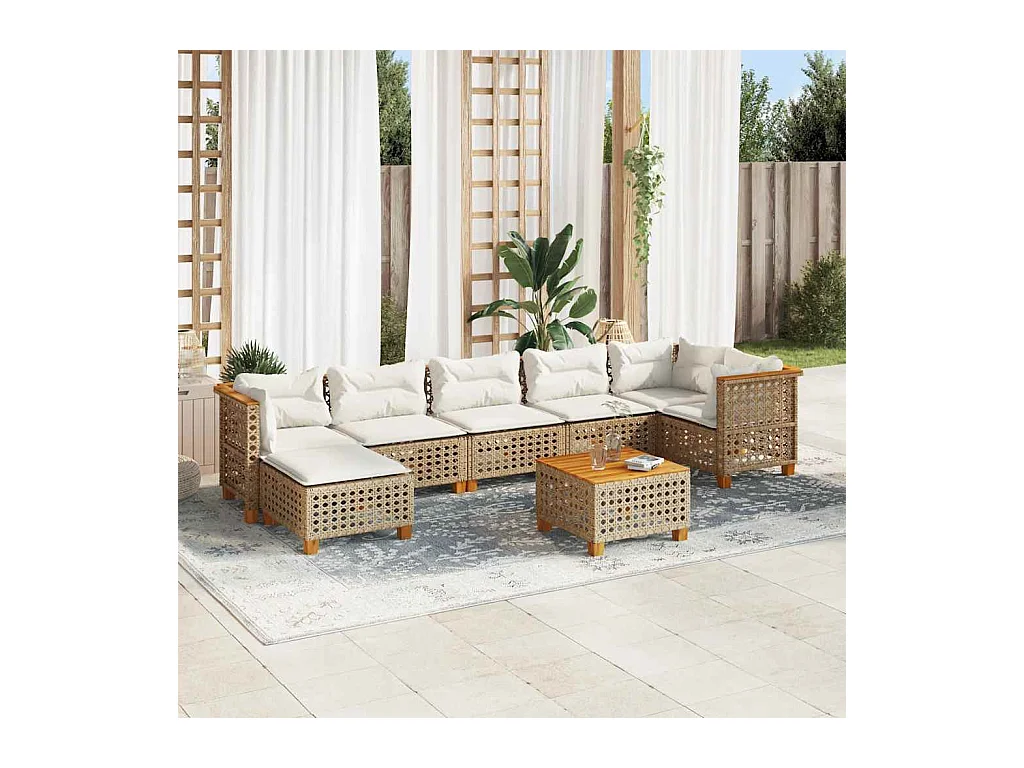 Salon de jardin avec coussins 8 pcs beige résine tressée