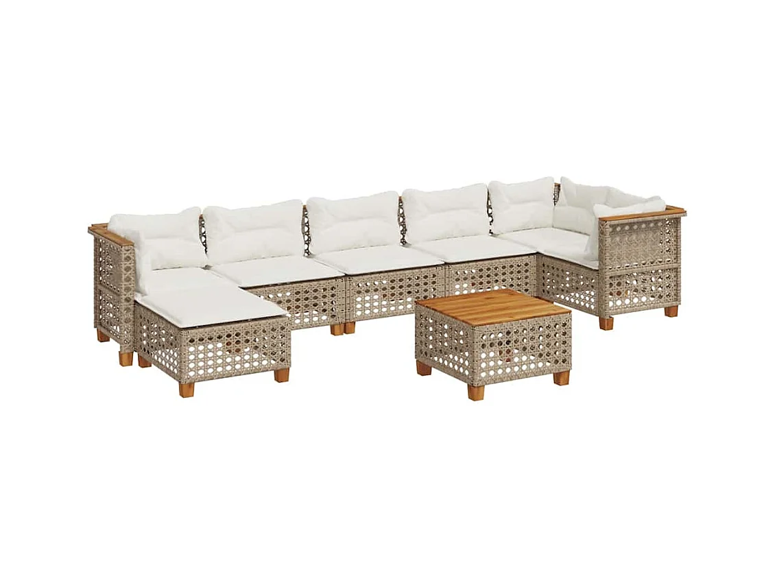 Salon de jardin avec coussins 8 pcs beige résine tressée