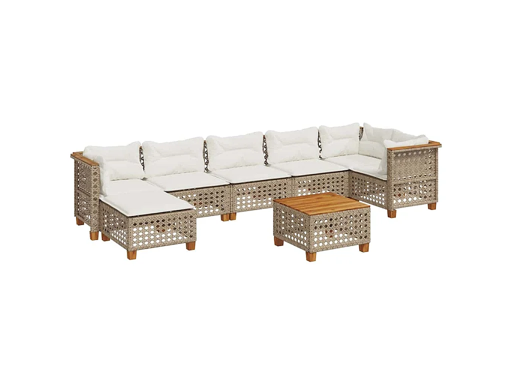Salon de jardin avec coussins 8 pcs beige résine tressée
