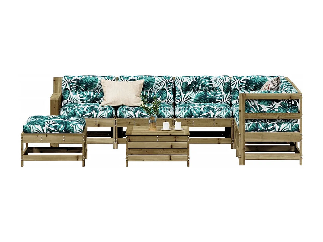 8 pcs conjunto lounge de jardim c/ almofadões pinho impregnado