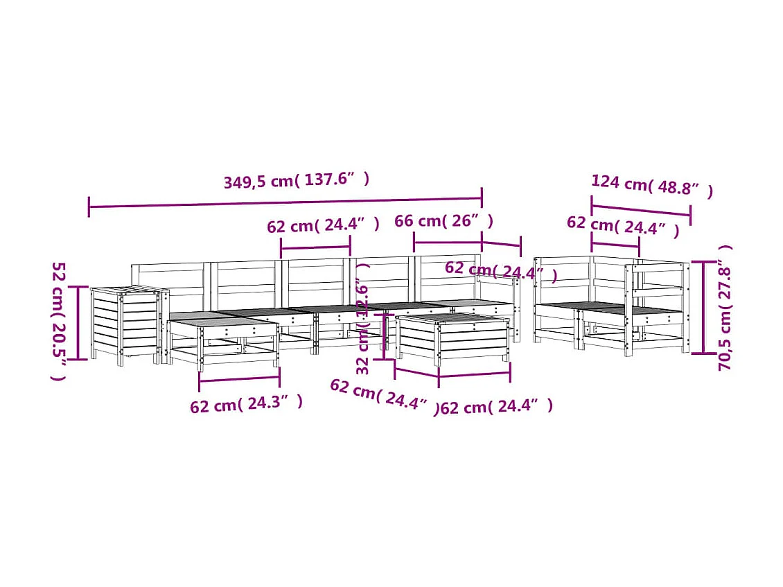Salon de jardin 10 pcs blanc bois de pin massif