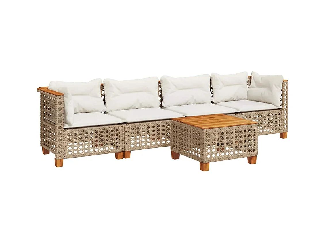 Salon de jardin avec coussins 5 pcs beige résine tressée