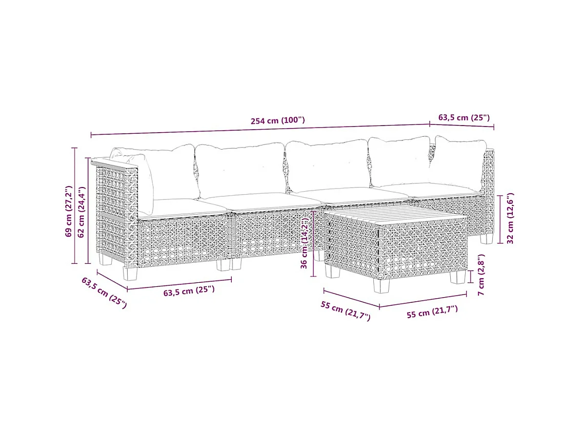 Salon de jardin avec coussins 5 pcs beige résine tressée
