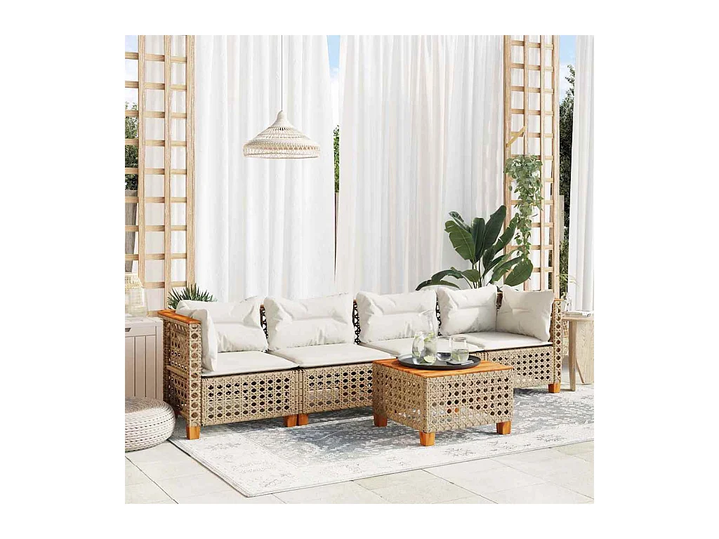 Set Divano da Giardino 5 pz con Cuscini Beige in Polyrattan