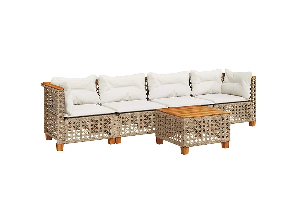 5-delige Loungeset met kussens poly rattan beige
