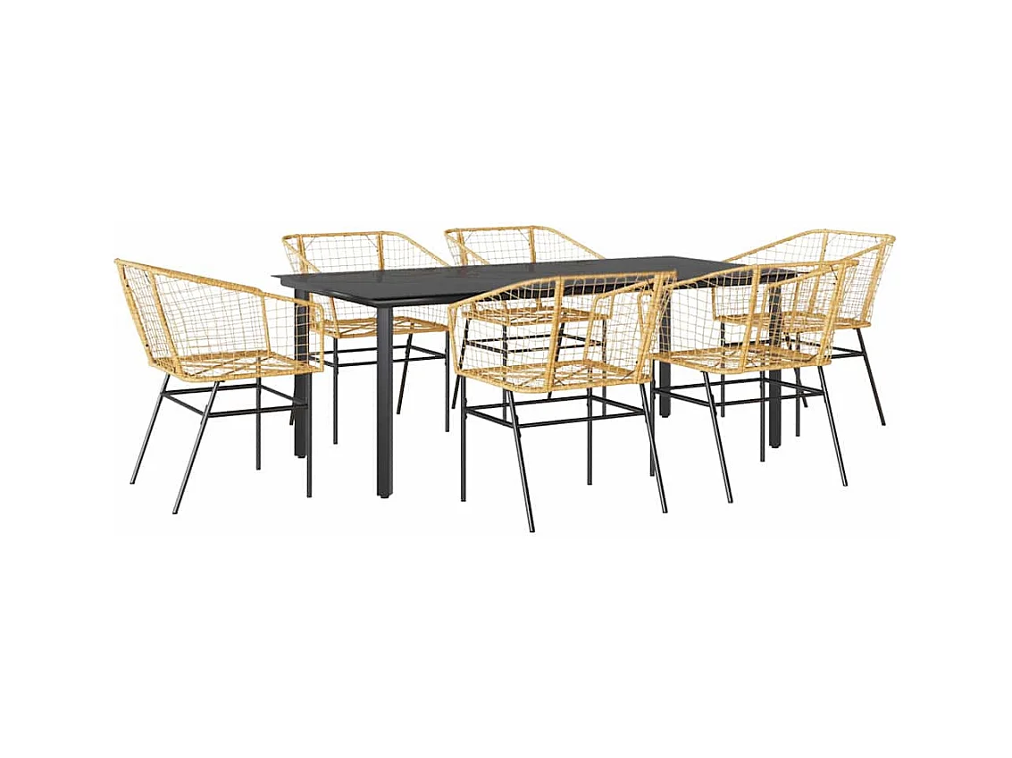 7-teiliges Garten-Esszimmerset Braunes Polyrattanglas