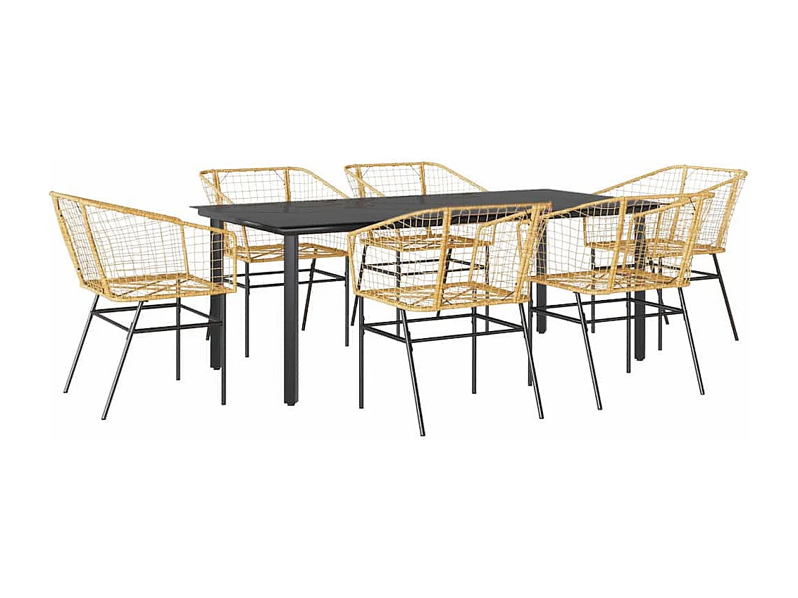 Set Pranzo da Giardino 7pz Marrone Polyrattan Vetro
