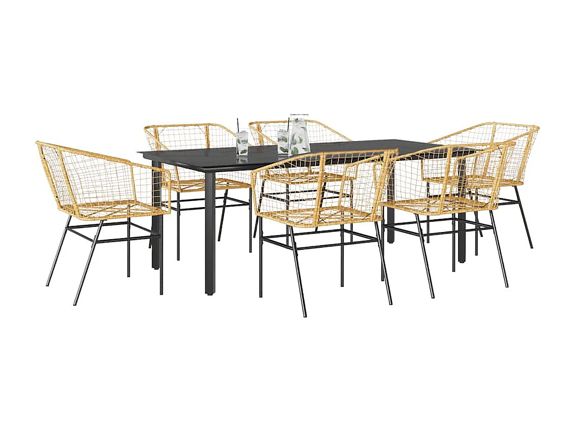 Set Pranzo da Giardino 7pz Marrone Polyrattan Vetro