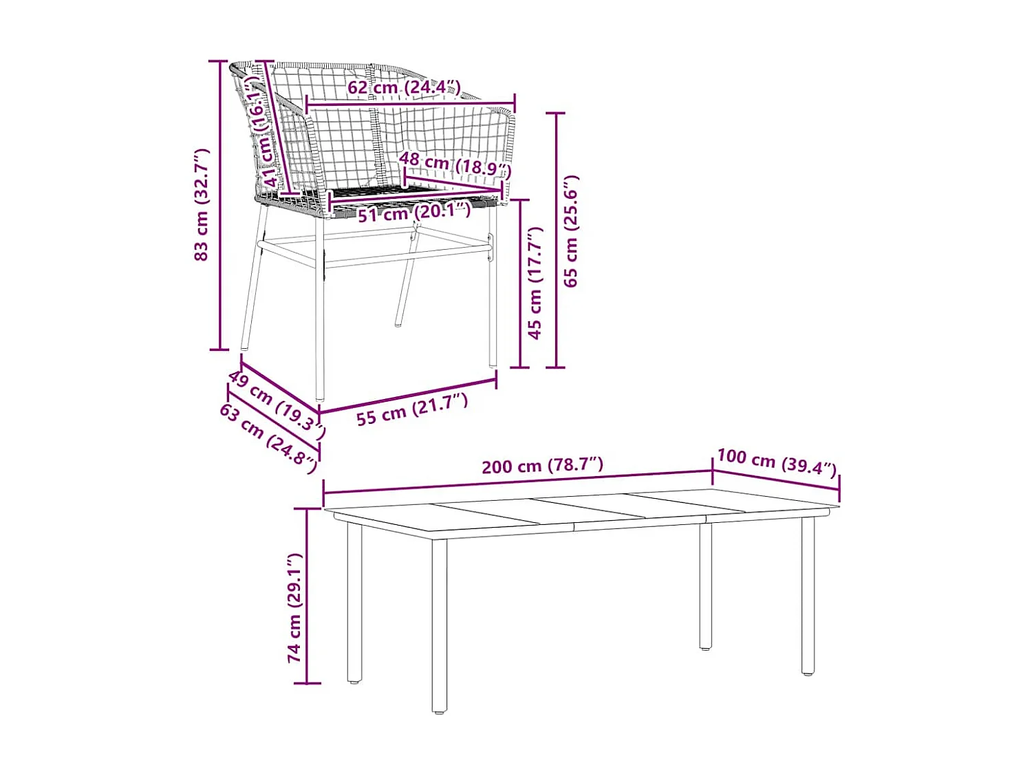Set Pranzo da Giardino 7pz Marrone Polyrattan Vetro