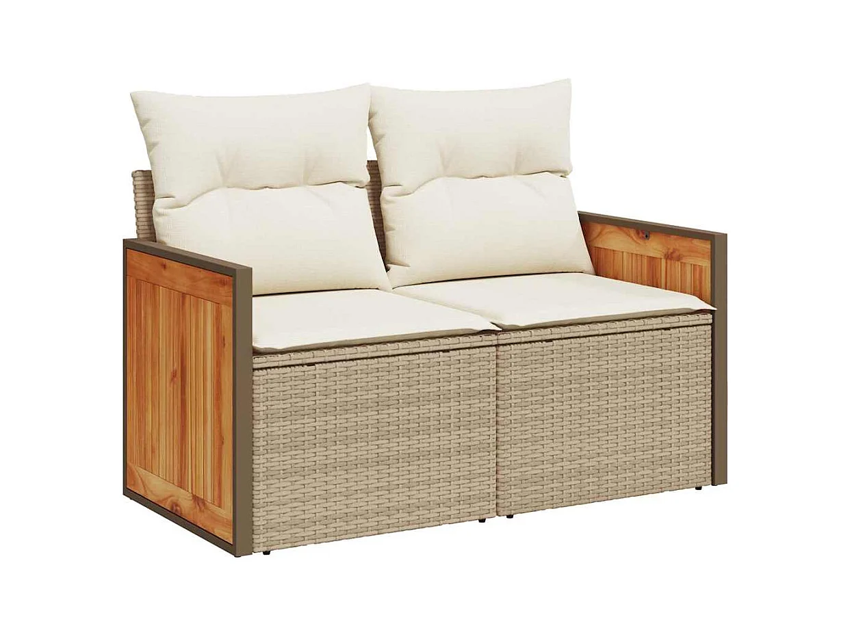 Salon de jardin avec coussins 8 pcs beige résine tressée acacia