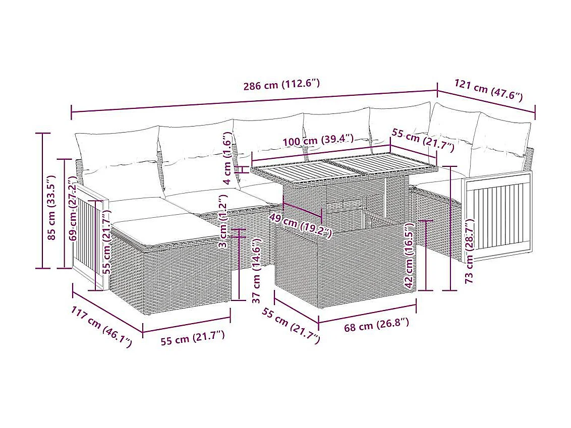 Salon de jardin avec coussins 8 pcs beige résine tressée acacia
