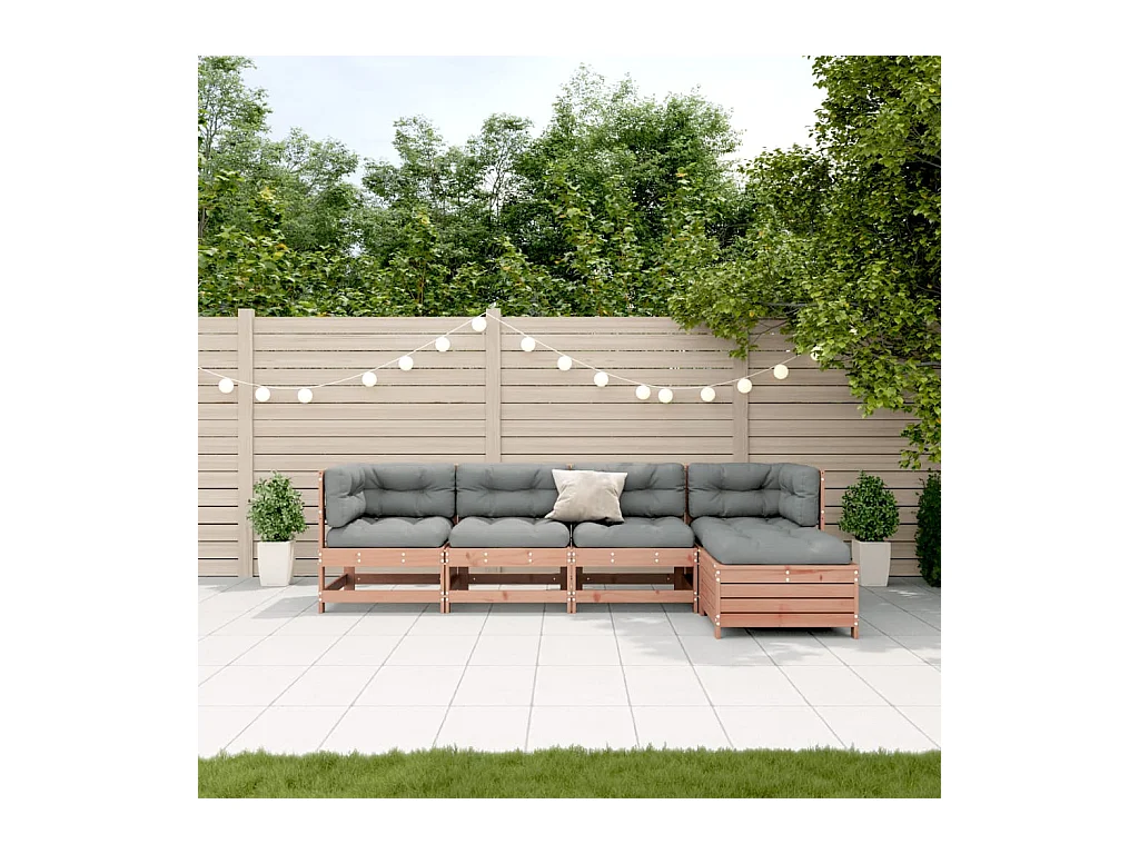 Set Divani Giardino 5 pz con Cuscini Legno Massello di Douglas