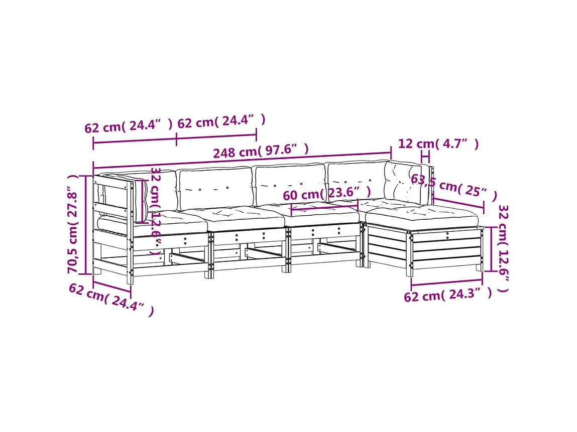 Set Divani Giardino 5 pz con Cuscini Legno Massello di Douglas