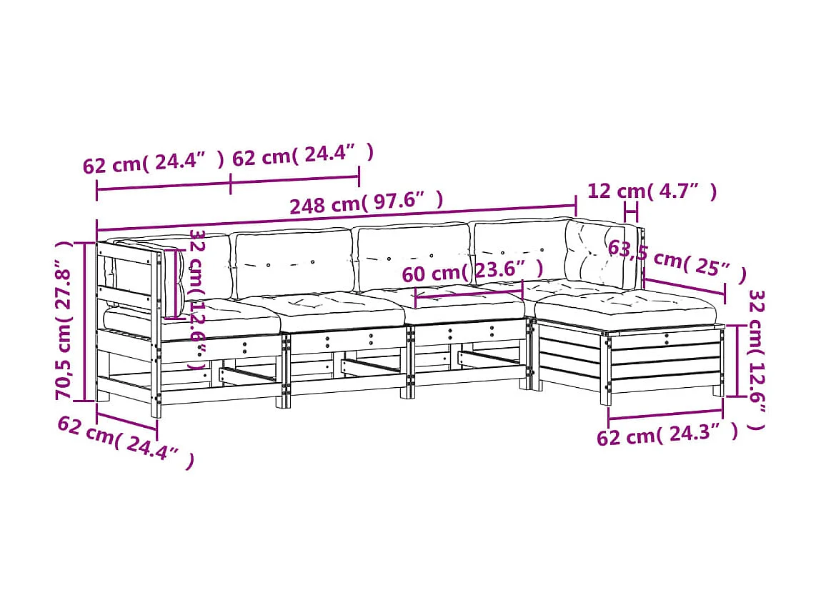 Set Divani Giardino 5 pz con Cuscini Legno Massello di Douglas