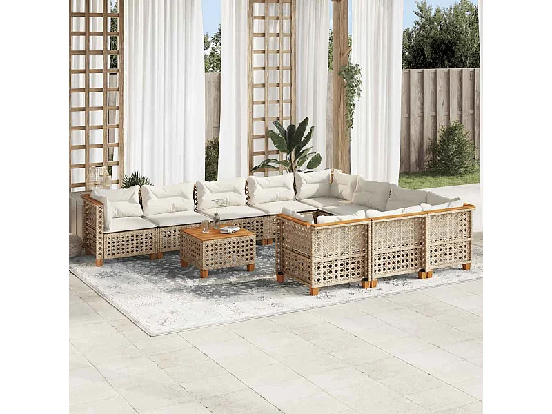 11-delige Tuinset met kussens poly rattan beige