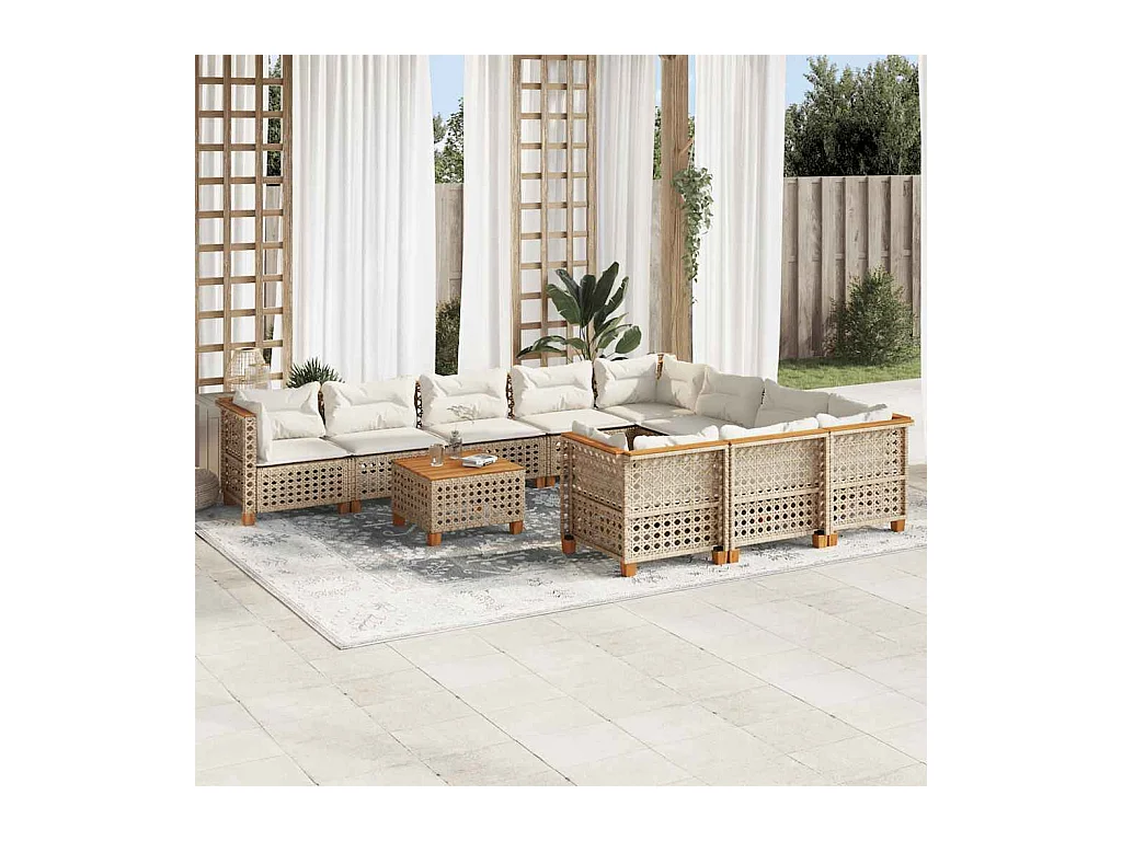 Salon de jardin 11 pcs avec coussins beige résine tressée