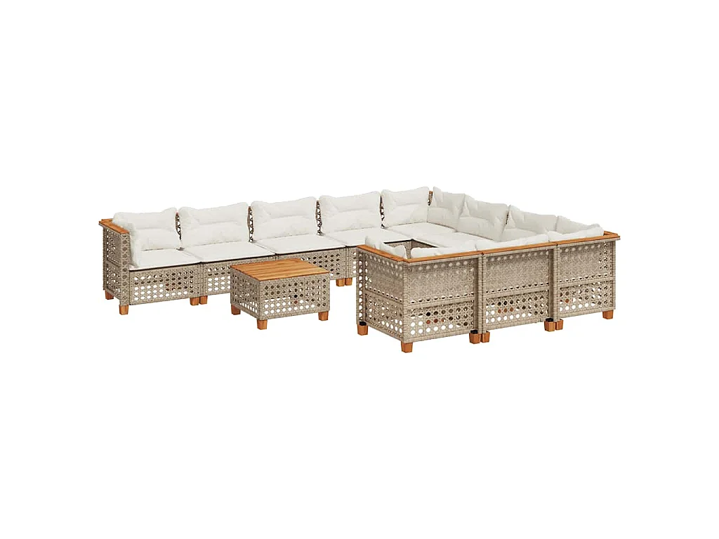 11-delige Tuinset met kussens poly rattan beige