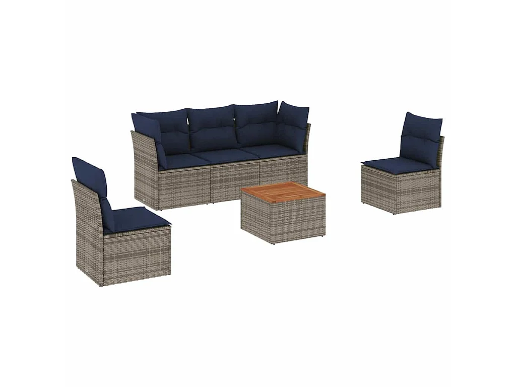 Set Divani da Giardino 6 pz con Cuscini Grigio in Polyrattan