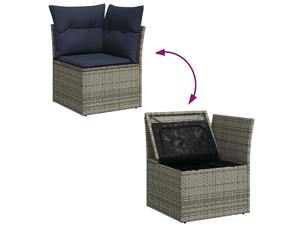Set Divani da Giardino 6 pz con Cuscini Grigio in Polyrattan