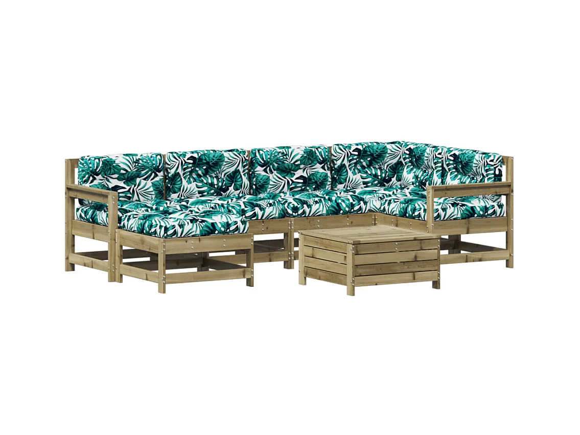 Salon de jardin 7 pcs avec coussins bois de pin imprégné