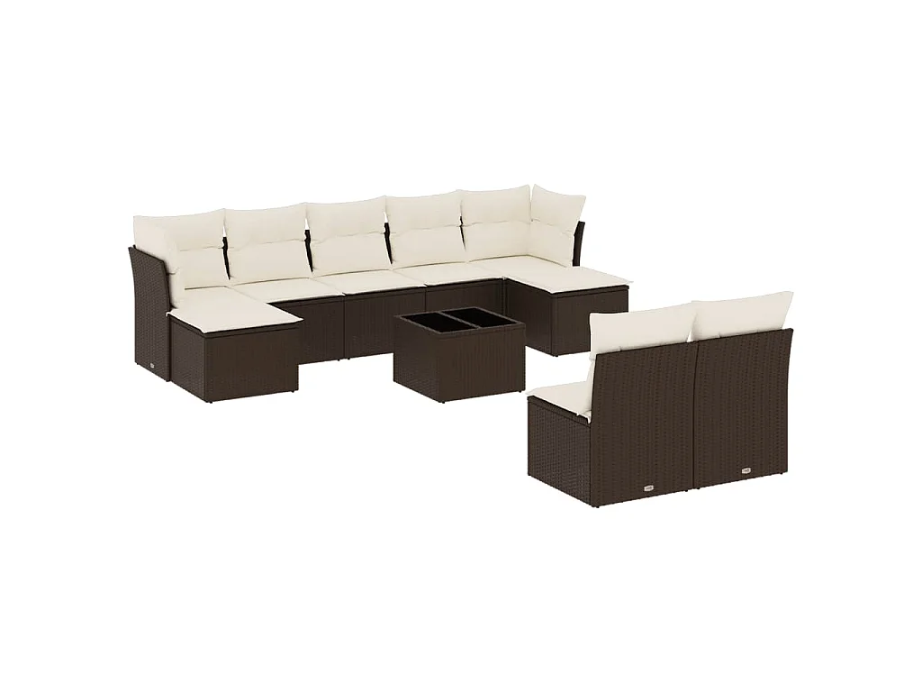 10-delige Loungeset met kussens poly rattan bruin