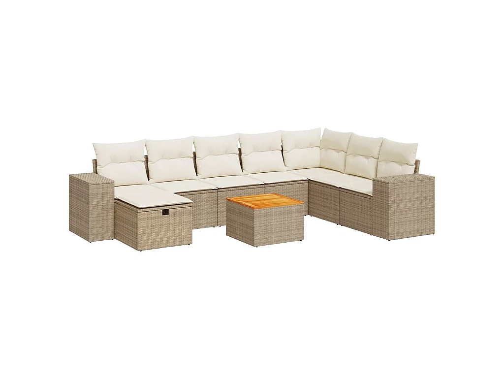 9-delige Loungeset met kussens poly rattan beige