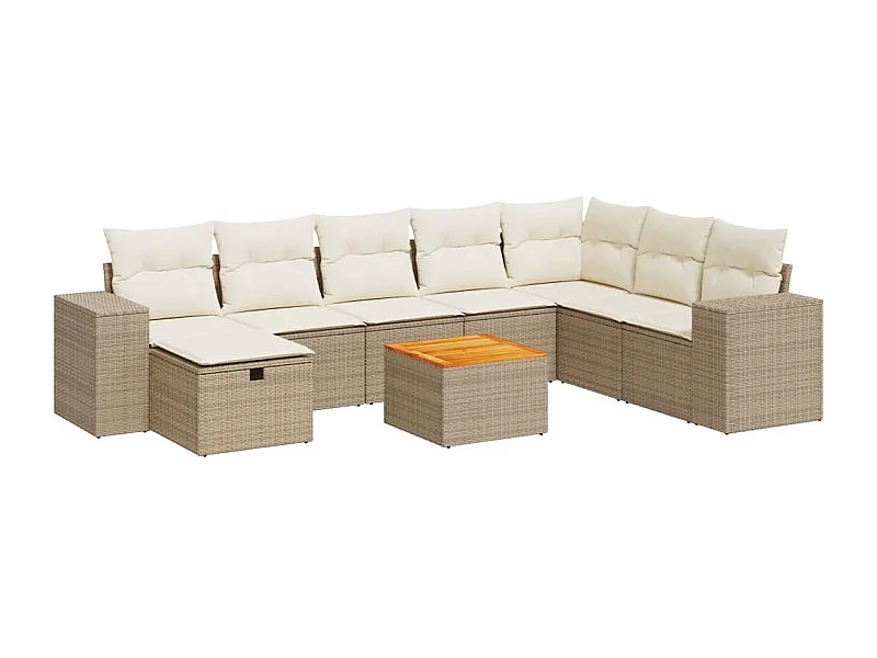 Salon de jardin avec coussins 9 pcs beige résine tressée