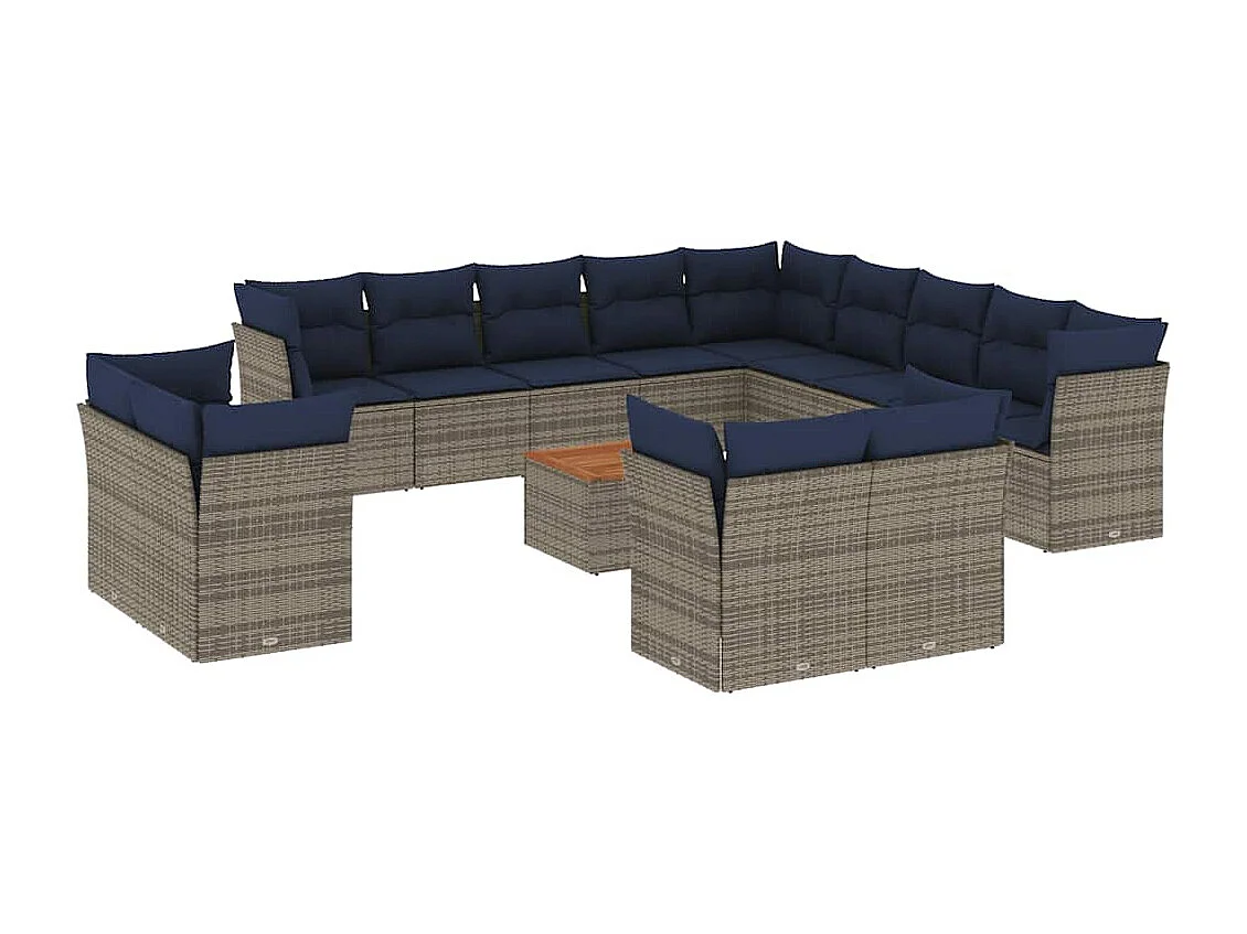 14-tlg. Garten-Sofagarnitur mit Kissen Grau Poly Rattan