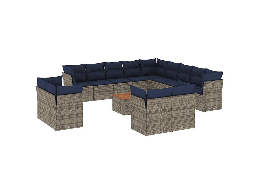 14-tlg. Garten-Sofagarnitur mit Kissen Grau Poly Rattan
