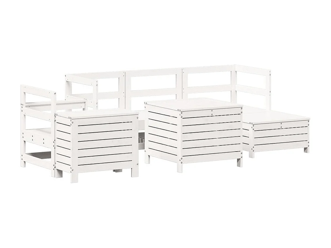 Set Divani da Giardino 7 pz Bianco in Legno Massello di Pino