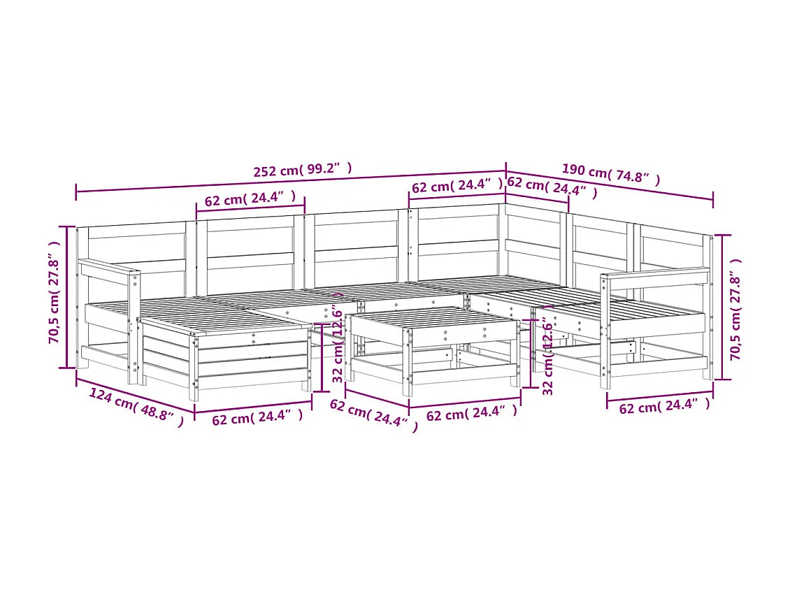 8-tlg. Garten-Sofagarnitur Massivholz Kiefer
