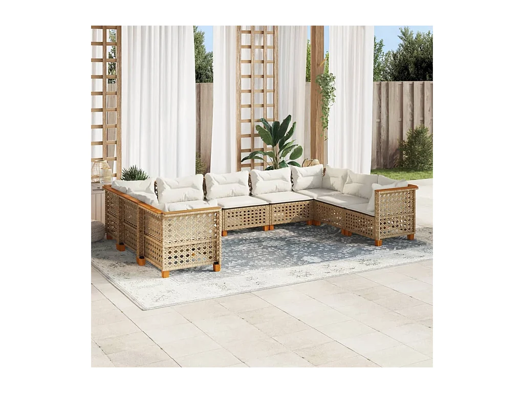 Salon de jardin avec coussins 9 pcs beige résine tressée