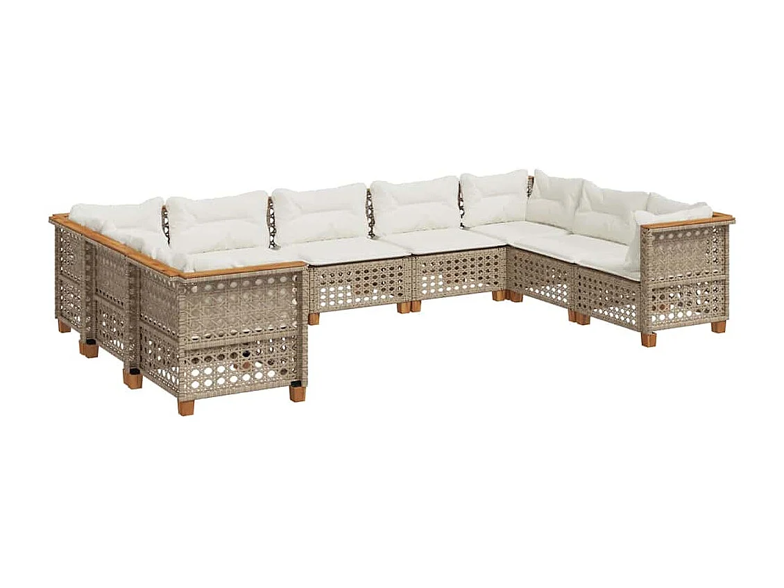 9-tlg. Garten-Sofagarnitur mit Kissen Beige Poly Rattan