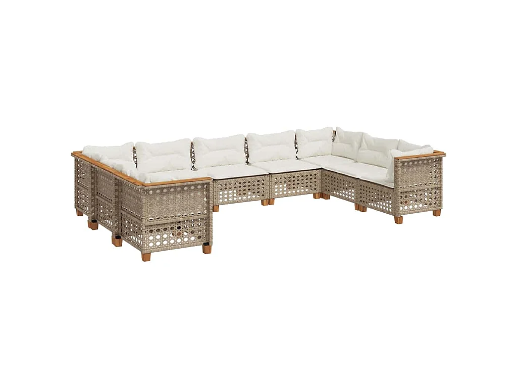 9-delige Loungeset met kussens poly rattan beige