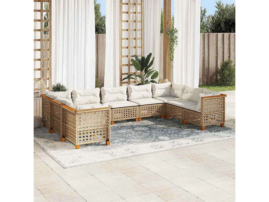 9-delige Loungeset met kussens poly rattan beige