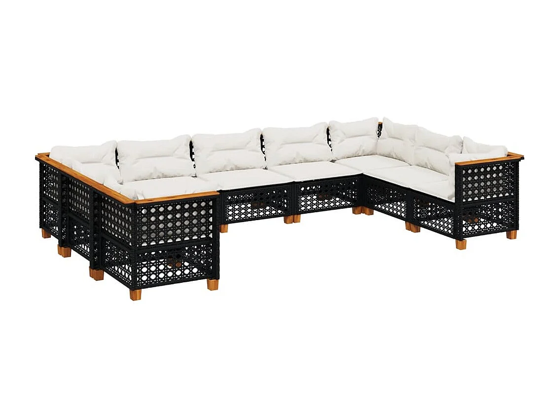 Salon de jardin 9 pcs avec coussins noir résine tressée