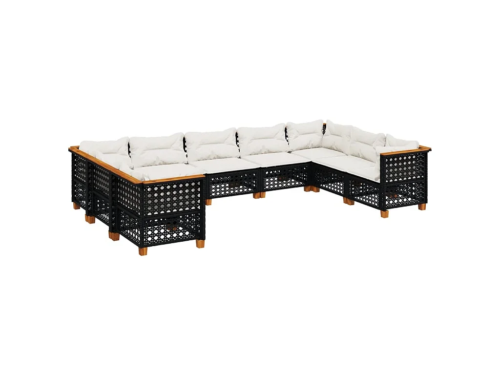 Set Divani da Giardino 9 pz con Cuscini Nero in Polyrattan