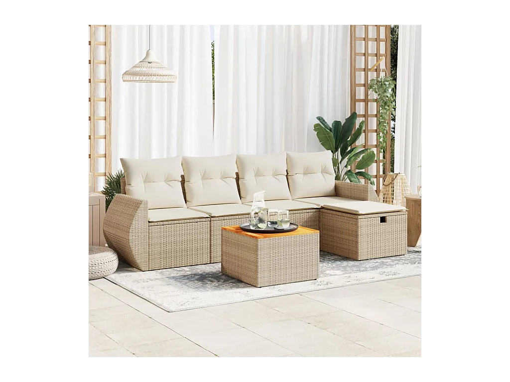 Salon de jardin avec coussins 6 pcs beige résine tressée