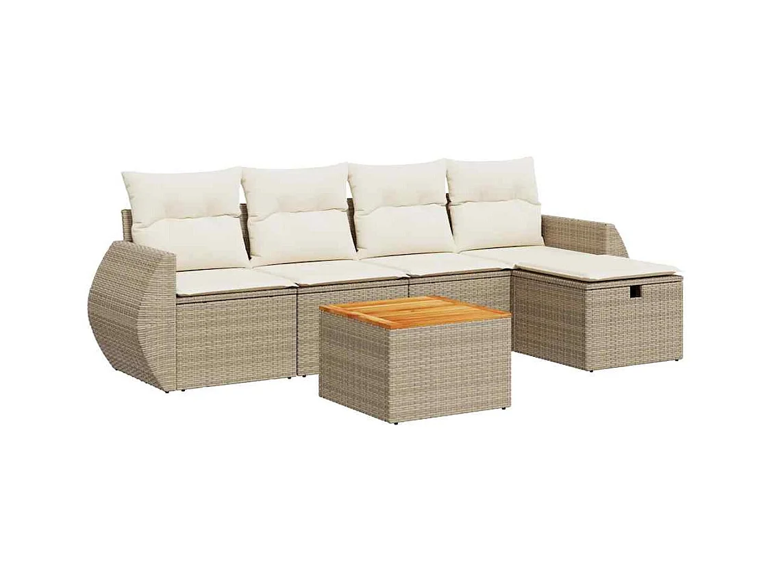Salon de jardin avec coussins 6 pcs beige résine tressée