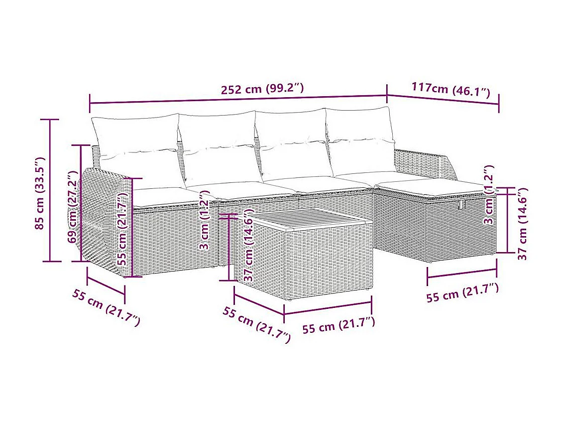 Salon de jardin avec coussins 6 pcs beige résine tressée