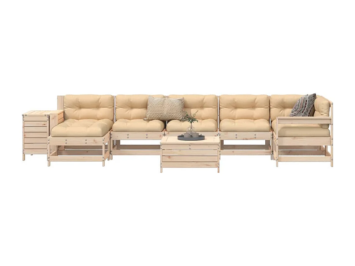 Salon de jardin 9 pcs bois de pin massif