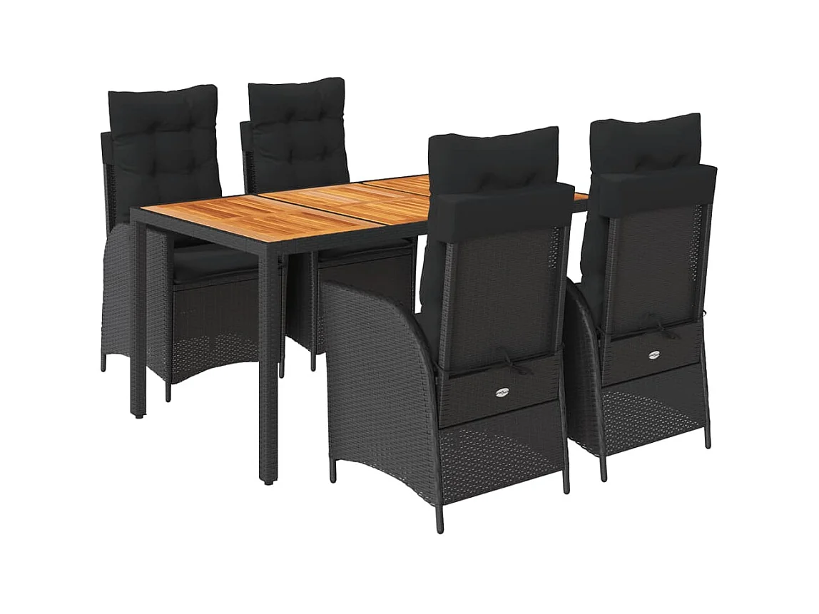 Set da Pranzo da Giardino 5 pz Nero con Cuscini in Polyrattan