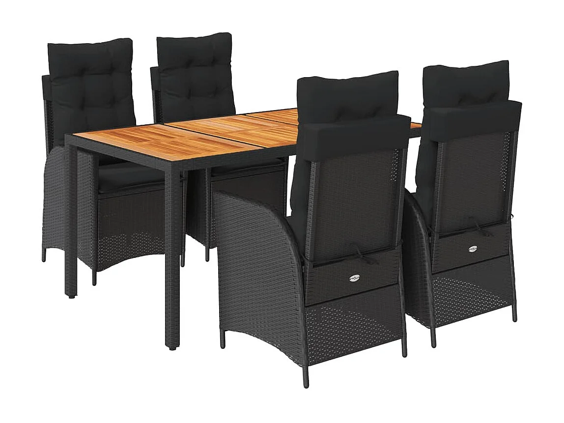 Ensemble à manger de jardin coussins 5pcs Noir Résine tressée